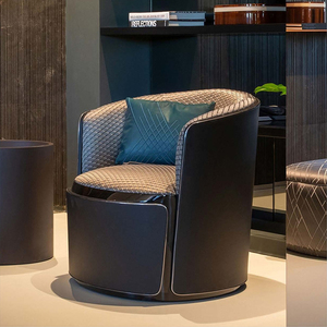 <span class=keywords><strong>Sillón</strong></span> Lounge de Cuero Acolchado Liso con Chapa Curva Envolvente, Elegante, Minimalista <span class=keywords><strong>y</strong></span> Aerodinámico para Penthouse o Dormitorio - Product Image 2