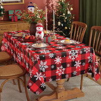 Nappe rectangulaire de Noël à carreaux Buffalo Flocons de neige Nappe à carreaux noirs et rouges pour fête, réunions de famille