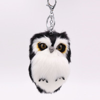 Porte-clés 3D en fausse fourrure d'hibou avec pompon, pendentif de sac à main, porte-clés en fourrure de lapin moelleuse, breloque mignonne en peluche d'hibou