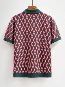 Pull-over décontracté d'été pour <span class=keywords><strong>homme</strong></span> à col en V et revers, 100 % polyester, à manches courtes, tricoté haute élasticité avec motif 3D - Product Image 2
