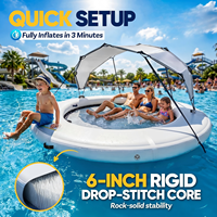 Hamac aquatique gonflable Drop-Stitch avec plateforme, flotteur rond pour lac avec centre en maille rafraîchissante et auvent amovible