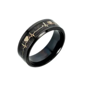VRIUA优质夜光碳纤维心脏金属男女情侣婚庆首饰钛钢戒指