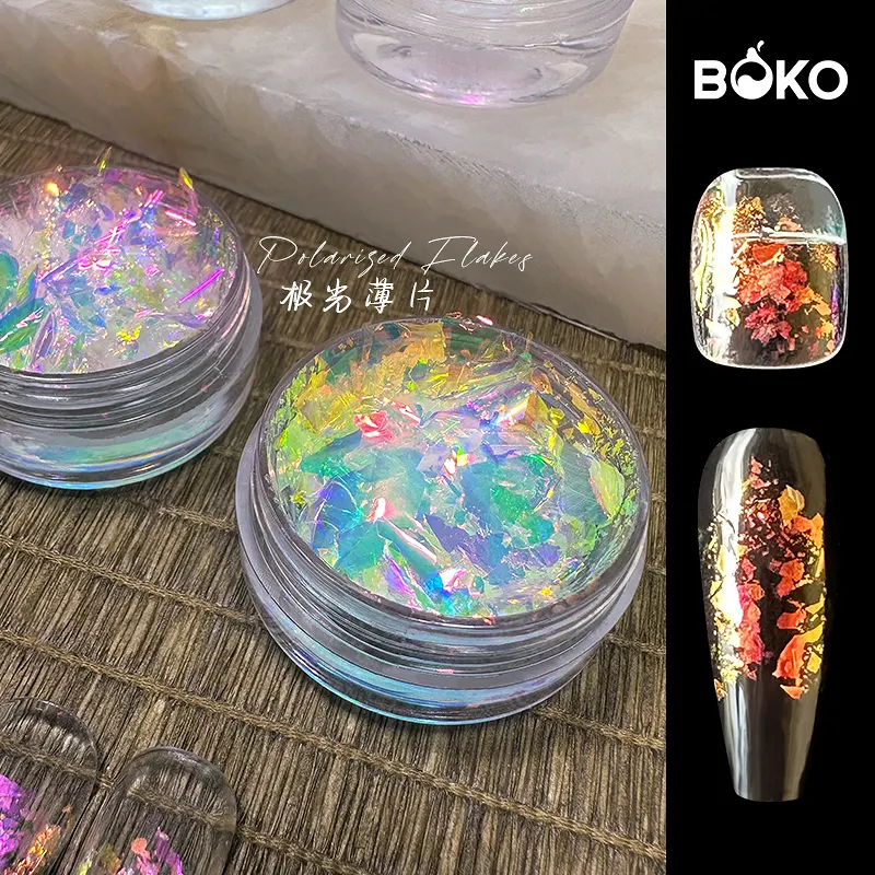 Hete Verkopende Magische Kleurverschuivende Dikke Vlokken Nail Art Aurora Kameleon Pigmentvlokken