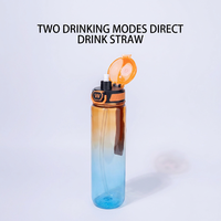 Bouteille d'eau de sport et d'extérieur en Tritan sans BPA, avec paille, effet dégradé mat, rappel de temps et message motivant