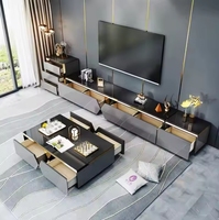 Table basse moderne en verre trempé marbré doré, meuble TV avec tiroirs de rangement, mobilier de luxe léger pour salon, hôtel, chambre à coucher