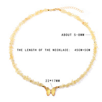 Collier Papillon en Pierres Précieuses Naturelles, Collier Perlé en Pierres Concassées, Chaîne à Fermoir Mousqueton, Pendentifs pour Femmes et Filles
