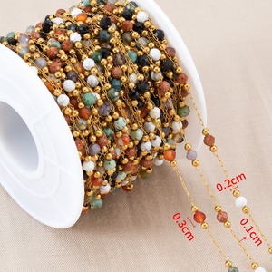 Chaîne de perles facettées en acier inoxydable |   Chaîne de cristaux multicolores et de pierres naturelles vendue au mètre pour la fabrication de colliers et de bracelets - Product Image 3