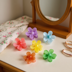 Fermaglio per capelli a forma di fiore a cinque petali da 8 cm, colorato, per donne e ragazze - Product Image 3