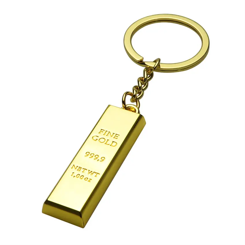 Custom logo 3D gold bar gold brick style pendant charm gift metal keychain metal couple keychain