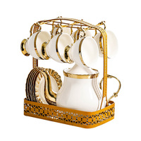 Service à thé en céramique vintage QIAN HU 2024 avec théière en porcelaine dorée de luxe 13 pièces Bord blanc Logo personnalisé Europe 6 pièces