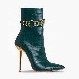 Winter Women <b>Shoes</b> Metal Decoration High Heel Gold Chain Stone Print Ankle Boots Side Zip Fashion Custom Big Size 43 - Product Image 4