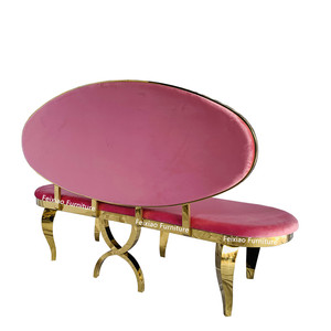 Vente en gros de meubles de fête d'hôtel canapés 2 places pour trône canapé de mariée et de marié en acier inoxydable doré à dossier ovale - Product Image 3