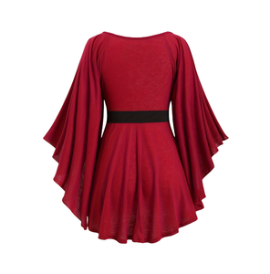 Camicette da <span class=keywords><strong>Donna</strong></span> Taglie Forti con Maniche a Campana e Cintura Decorativa <span class=keywords><strong>Rossa</strong></span>, Top Eleganti Personalizzabili - Product Image 3