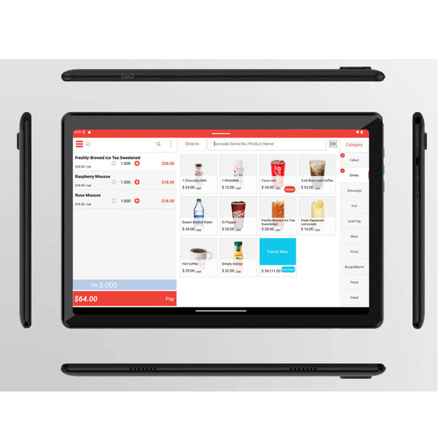 SC-N2 Tablet POS 10.1" 1980x1200 HD Capacitive Touch Screen Android 10 4GB+64GB Storage Hi-Fi Dual Channel Aluminum Stand