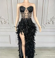 Schwarzer Schwan Diamant-Feder Partykleid Erwachsenen-Modell Laufsteg Trendiges Sexy Kleid Geburtstag Luxuriöses Abendkleid