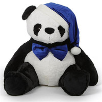 Adorable Peluche de Panda con Gorro para Dormir y Lazo, Súper Suave, Animal de Peluche Sentado, Compañero para la Hora de Dormir, Muñeco de Peluche para Niños