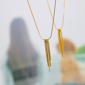 Custom 316L Stainless Steel 14k 18k Gold Plated Tassel Waterfall Jewelry Pendant <b>Necklace</b> for Women wholesale - Product Image 4