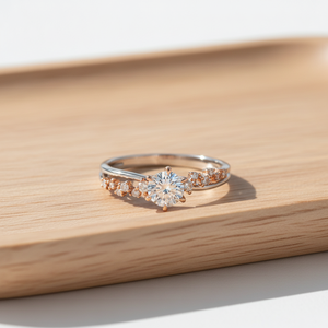 Anillo de Oro Blanco Sólido de 18K con Diseño Exclusivo de Dos Colores Semiincrustado con Diamantes Naturales Reales Sin Piedra Principal para Mujer, Anillo de Bodas - Product Image 3