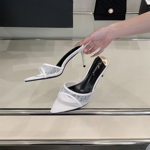 2025 Lace <b>White</b> <b>Heels</b> Hollow Mesh Sexy Feminine Sandals Summer Women's Wedding Shoes Slippers - Product Image 5