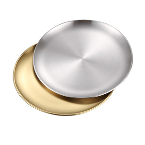 Plateau de barbecue rond en acier inoxydable de style coréen 304, plateau peu profond doré pour hôtel, nourriture, café, thé, dîner occidental, usage commercial - Product Image 1