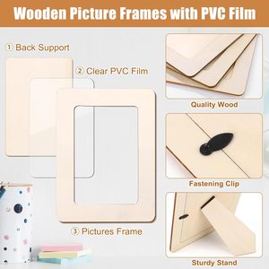 Cornici Rettangolari in Legno per <span class=keywords><strong>Foto</strong></span>, Stile Classico <span class=keywords><strong>con</strong></span> Finitura Naturale per Esposizione su Scrivania, Ideali per Artigianato e Immagini - Product Image 3