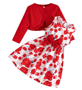 <span class=keywords><strong>Abbigliamento</strong></span> Autunnale per Bambini, <span class=keywords><strong>Elegante</strong></span> Vestito Floreale con Fiocco e Cardigan con Bordo a Volant, Set 2 Pezzi per Bambine - Product Image 1