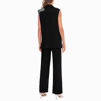 Costume formel pour femmes grandes tailles, veste sans manches à revers, pantalon large à taille haute, ensemble de 2 pièces pour le bureau et les occasions professionnelles