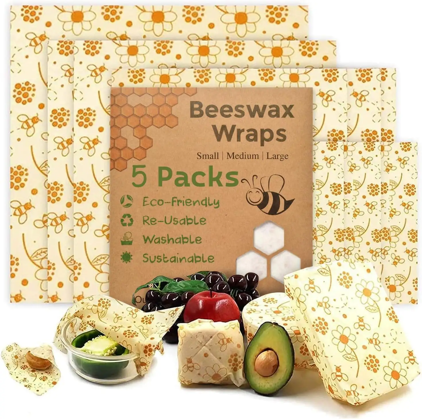 Wholesale Eco Friendly Reusable Food Wraps Food Fresh Keeping Storage Organic Beeswax Cloth Wrap Cling Wrap Custom Pattern