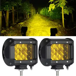 Lampu Sorot Led Sepeda Motor, Cahaya LED 4D Kuning 4X4 Tiga Baris 4 Inci 36W untuk Offroad SUV Cahaya Kabut