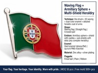Écusson métallique personnalisé en émail dur avec drapeau national du Portugal et armoiries portugaises - Design moderne et antique