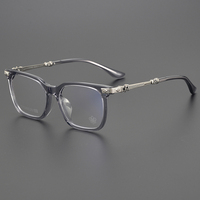 Monturas de Gafas Ópticas Cuadradas de Acetato Sólido con Aro Completo, Unisex, para Prescripción, con Patillas Metálicas Florales Vintage y Logotipo Personalizado