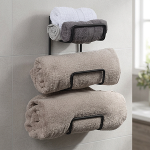 Porte-serviettes mural en métal à 3 barres, design minimaliste noir, support fixe pour serviettes de salle de bain, 5x16,25 pouces - Product Image 6