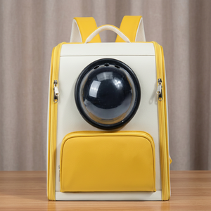 Pet <b>Backpack</b> Carrier Yellow Solid Color Breathable Zipper Closure for <b>Cats</b> Quadratic Shape PU Material - Product Image 1