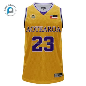 Pure Custom wholesale Quick Dry Breathable yellow uniform shirt Polyester sample sport sublimation basketball mesh jersey band