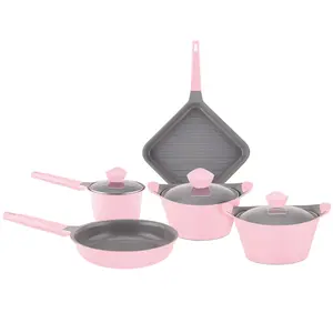 Оптовая продажа антипригарная эмаль небесно-голубой розовый кухонная посуда кастрюли и сковородки посуда с деревянной ручкой
