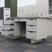 Bureau d'ordinateur en acier et bois avec 6 tiroirs, bureau d'écriture pour étudiants, bureau d'ordinateur pour l'école, bureau de travail en métal