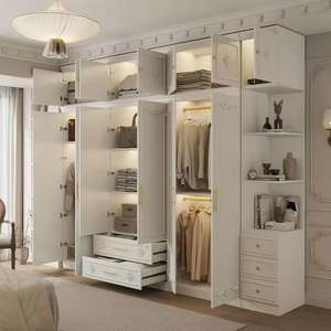 Luxury Built-in <strong>Closet</strong> LED Lighting Customizable Bedroom Storage Wardrobe with Hanging Rods Drawers Large Organizer Cabinet - Product Image 2