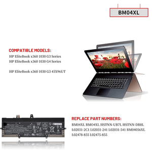 แบตเตอรี่แล็ปท็อป BM04XL 56.2Wh สำหรับเปลี่ยน ขายส่งจำนวนมาก สำหรับ HP EliteBook x360 1030 G3 CE RoHS พรีเมียม เซลล์โคบอลต์ - Product Image 4