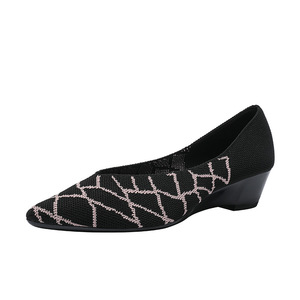 Chaussures de princesse en maille respirante à semelle souple, <span class=keywords><strong>mocassins</strong></span> à enfiler à bout pointu, chaussures simples d'été pour femmes, chaussures tricotées à talon compensé - Product Image 3