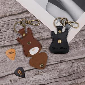 Vintage Genuine Leather Pouch Guitar Shaped Keychain Holder Personalized Pick Storage Bag Custom Name Unique <b>Gift</b> - Product Image 1