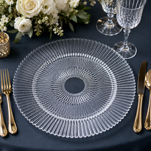Sottopiatti in Vetro Trasparente all'Ingrosso per Matrimoni e Decorazioni - Product Image 1
