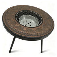 Table de pique-nique moderne en acier au carbone, motif unique, mobilier de camping, ensemble de table de barbecue coréen pliable avec réchaud