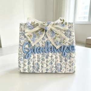 Personalized Name Floral Embroidery Cotton Fresh <b>Sweet</b> Style Womens Large-capacity Portable Storage Cosmetic <b>Bag</b> - Product Image 2