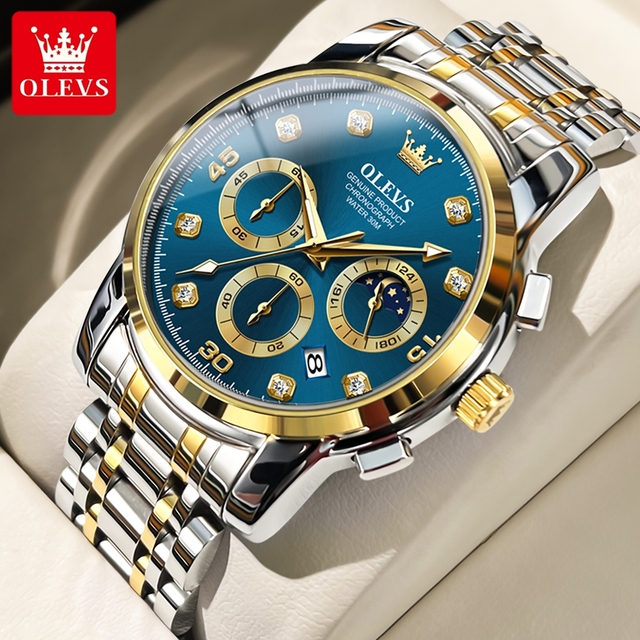 OLEVS 2889 Custom logo Waterproof Watch Stainless Steel Chronograph Fashion Classic Luminous Multifunction Men Quartz Watch