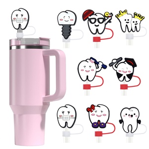 Al por mayor Tapones antipolvo de plástico de pegamento blando con diseño de dientes de dibujos animados, decoraciones para pajitas DIY, accesorios de barra desechables ecológicos - Product Image 2