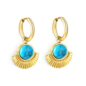 Fabricante de Joyería al por Mayor, Pendientes de Aro Delicados de Oro de 18k, Pendientes de Turquesa de Acero Inoxidable - Product Image 1