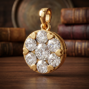 Collier Pendentif Classique de Luxe en Argent Plaqué Or avec Moissanite Ronde en Grappe pour Femme, Cadeau de Mariage, Bijoux Cœurs Scintillants - Product Image 1