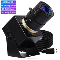 Webcam USB ELP 4X Zoom 4K Sensor IMX317 Lensa Varifokal CS 2.8-12mm UVC Plug and Play Tanpa Driver Kamera 4K untuk Windows Mac Linux
