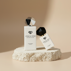 Wholesale Custom <b>Empty</b> Crimp 30ml Square White Perfume <b>Spray</b> <b>Bottles</b> 50ml 100ml Elegant Glass Perfume <b>Bottle</b> with Irregular Lids - Product Image 1