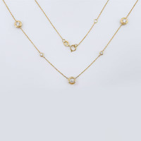 Collier pendentif en or jaune 18 carats avec diamant de laboratoire, élégant, délicat, réglable, pour femme, motif étoilé rond et bulles superposées, pour clavicule
